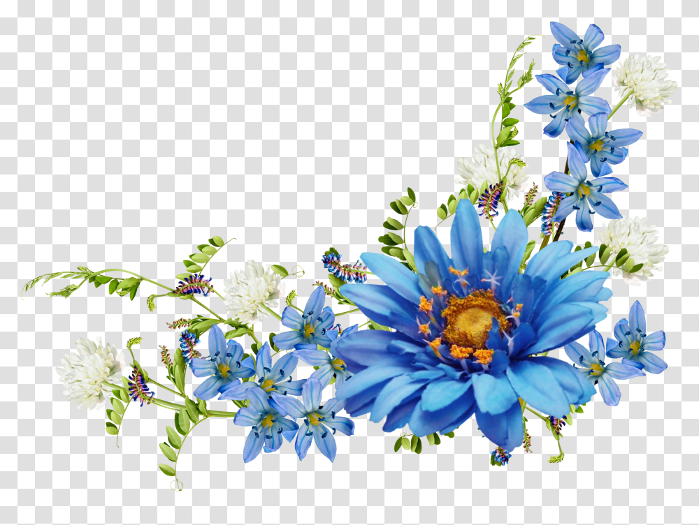 Victorian Flowers Vintage Blue Small Blue Flower Border,  Transparent Png