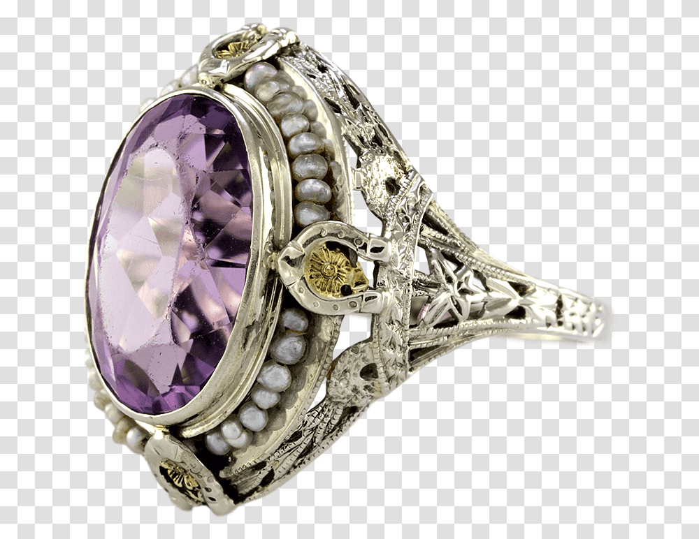 Victorian Inspired 14k White Gold Amethyst Filigree Pre Engagement Ring, Accessories, Accessory, Gemstone, Jewelry Transparent Png