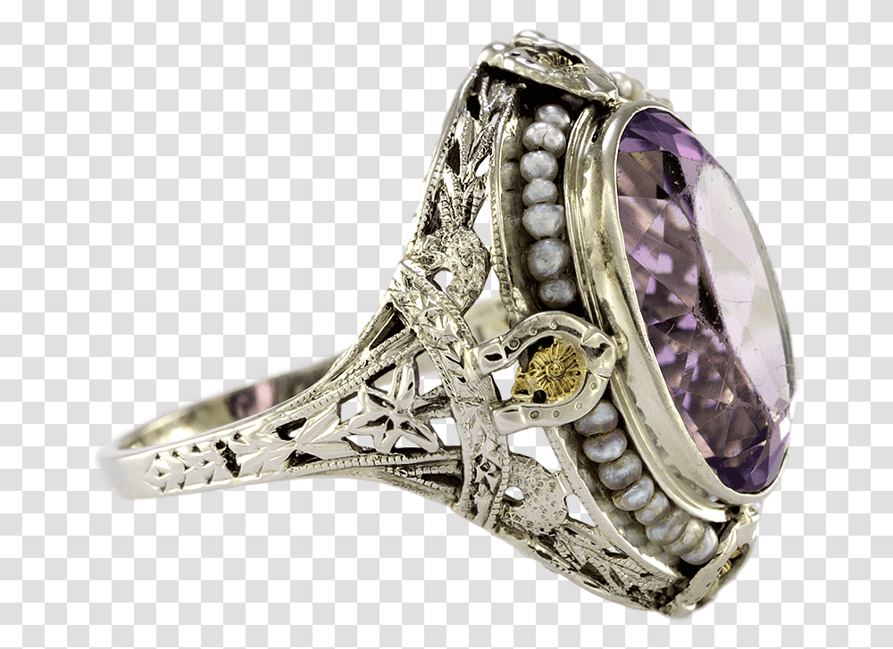 Victorian Inspired 14k White Gold Amethyst Filigree Pre Engagement Ring, Accessories, Accessory, Jewelry, Gemstone Transparent Png