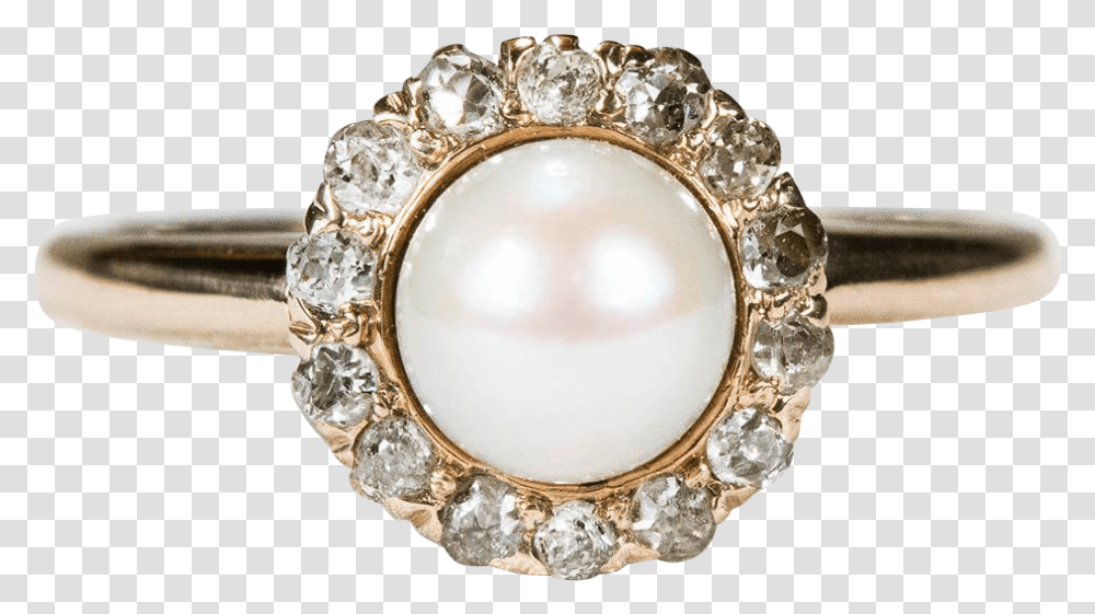 Victorian Old Mine Cut Diamond Halo Pearl Ring 14k Diamond, Jewelry, Accessories, Accessory, Gemstone Transparent Png