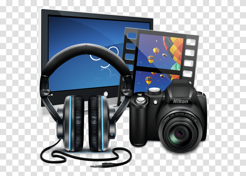 Video Editing Camera, Electronics, Headphones, Headset, Screen Transparent Png