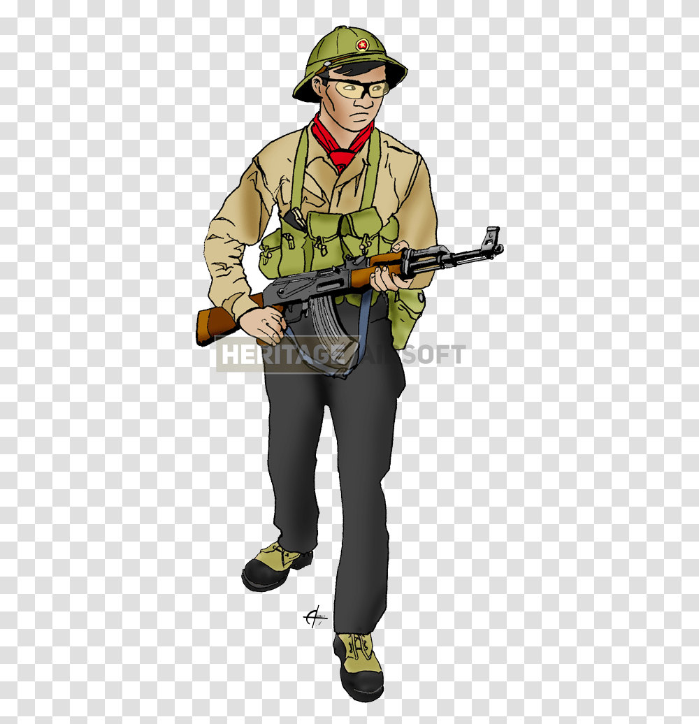 Viet Cong Soldier Cartoon, Person, Helmet, Gun Transparent Png