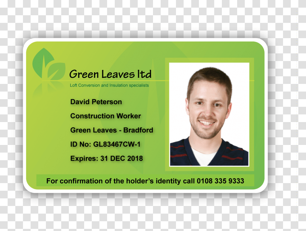 View Larger Image Colourful Green Leaves Id Card Sample Work Id Card Sample, Person, Human, Id Cards Transparent Png