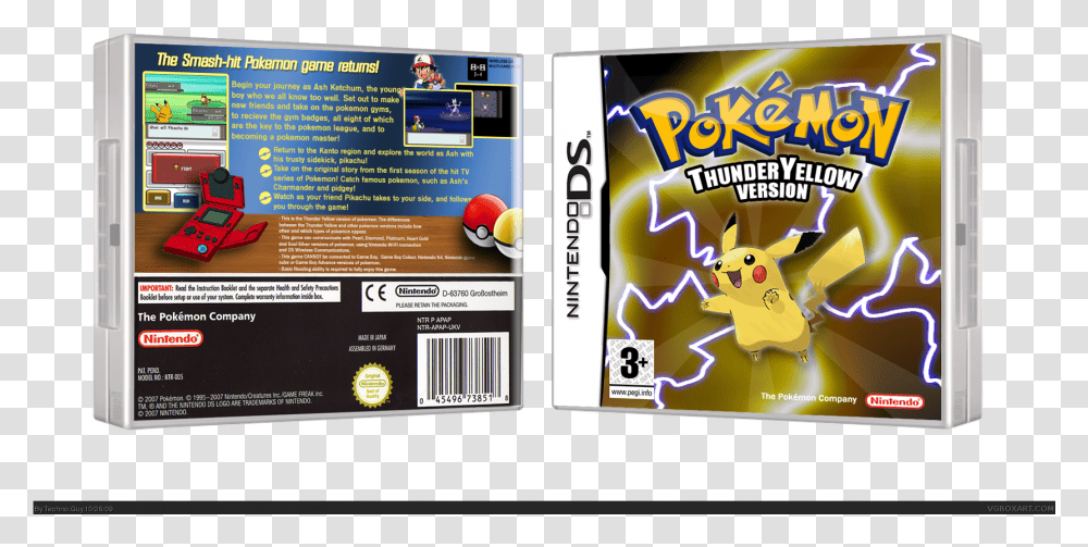 Viewing Full Size Pokemon Thunder Yellow Version Box Cover Cartoon, Advertisement, Flyer, Poster, Paper Transparent Png