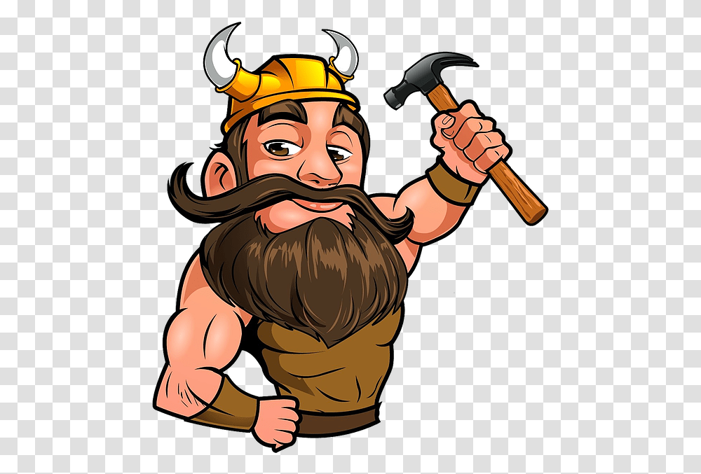 Viking Roofing Mascot Cartoon Viking, Person, Human, Tool, Hammer Transparent Png