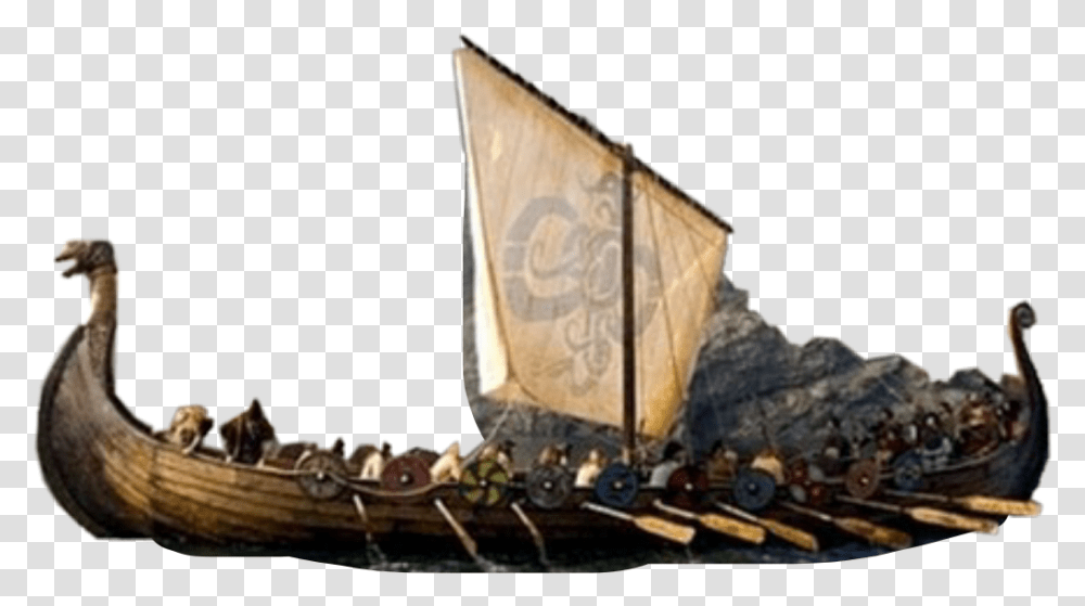 Vikings Ship Boat War Flag Sail Crew History Middle Ages Viking Ships, Vehicle, Transportation, Watercraft, Sailboat Transparent Png