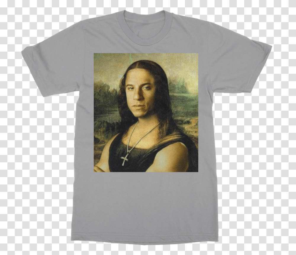 Vin Diesel As The Mona Lisa Classic Adult T Shirt Mona Lisa Vin Diesel, Apparel, Person Transparent Png