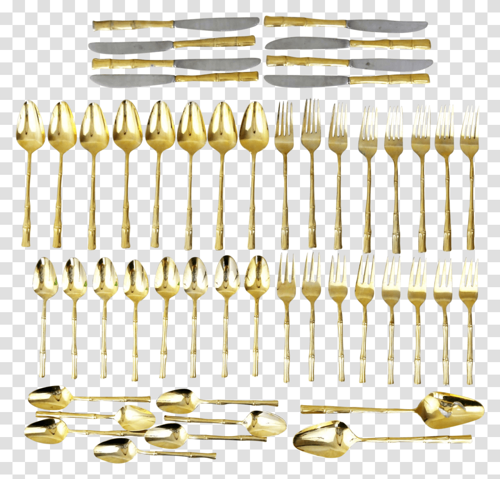 Viners Of Sheffield Gold Cane Flatware 8 Place Settings, Cutlery, Fork, Spoon, Bronze Transparent Png