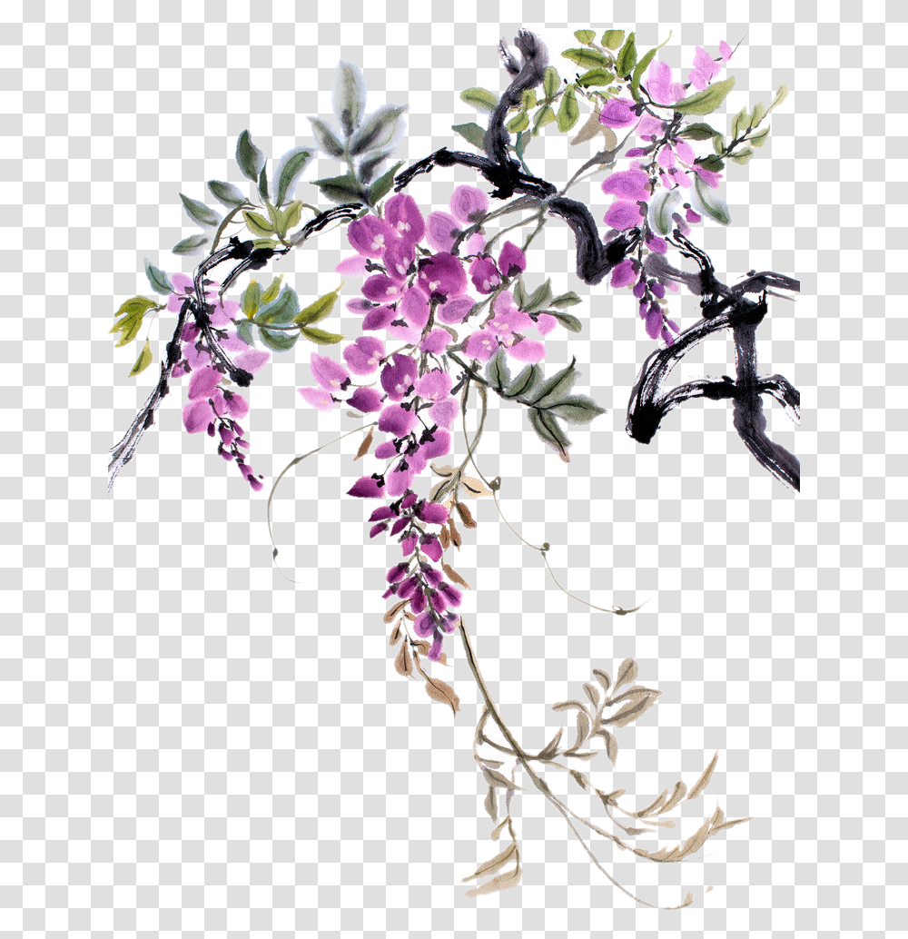 Vines Images Chinese Painting Flowers Purple, Floral Design, Pattern Transparent Png