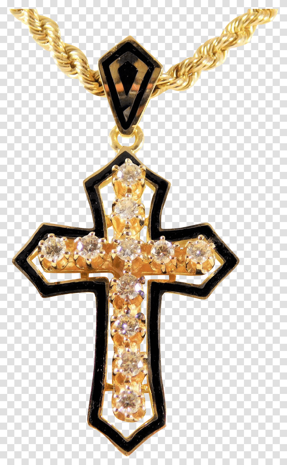 Vintage 14k Gold Black Enamel And Cross, Symbol, Crucifix, Pendant Transparent Png