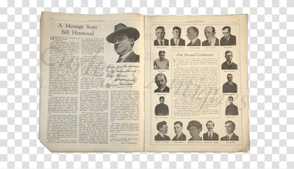 Vintage 1926 Labor Union Defender Social Reform Fugitive, Newspaper, Person, Hat Transparent Png