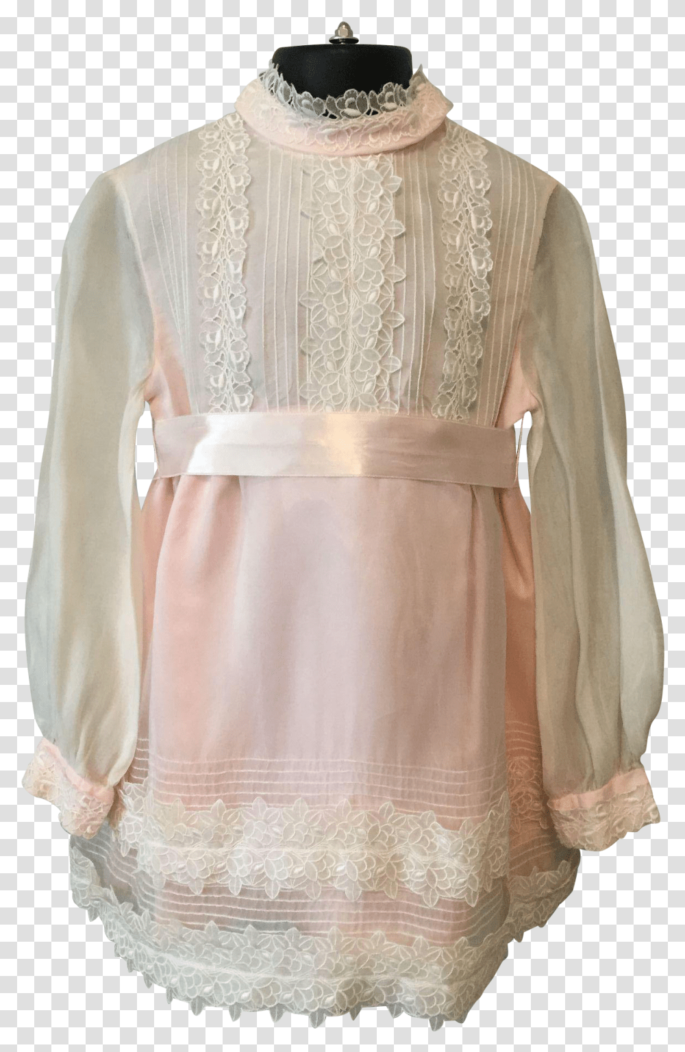 Vintage 1960s Girls Fit And Flare Dress Pink White Blouse, Apparel, Sleeve, Long Sleeve Transparent Png