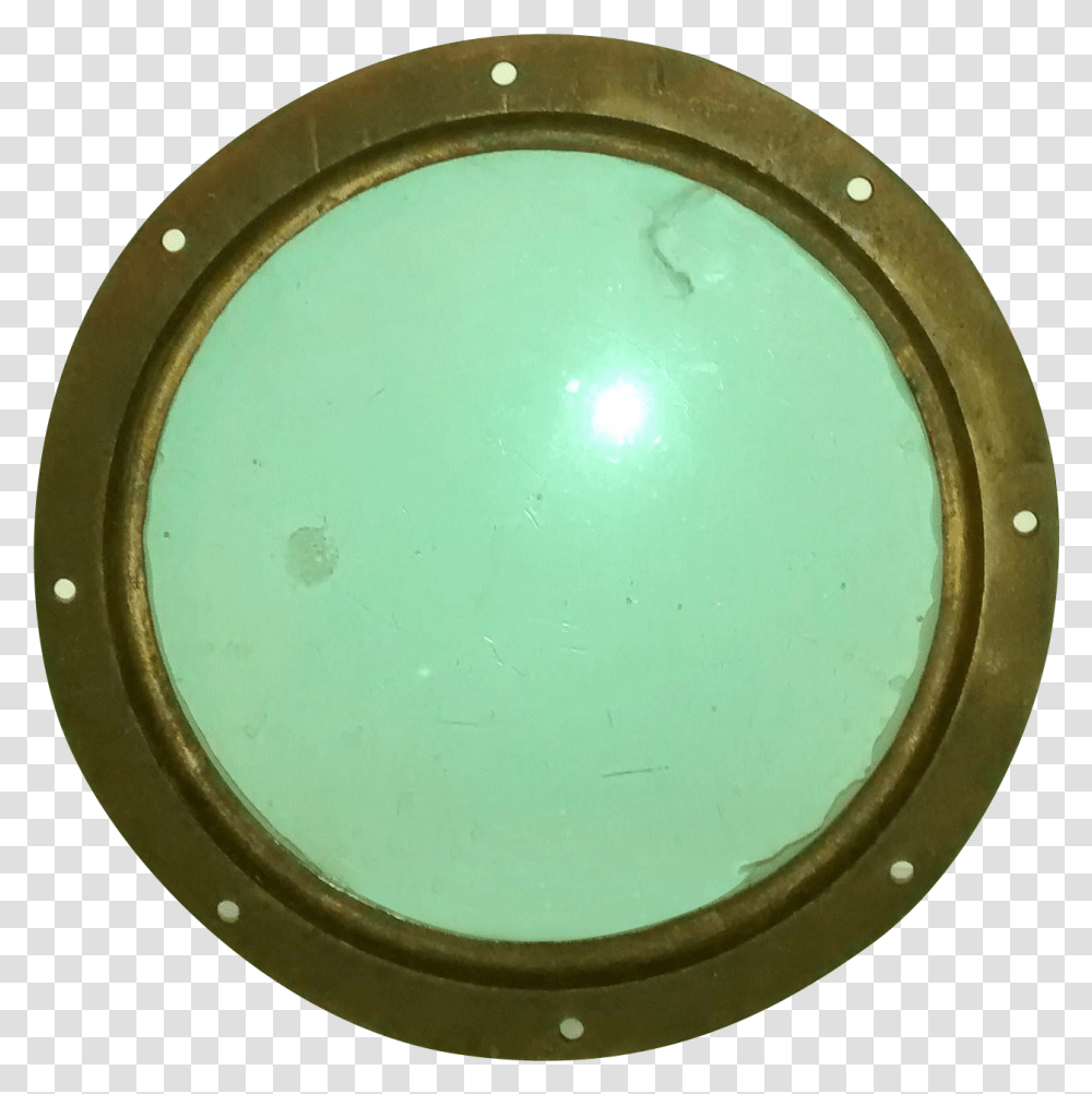 Vintage 1960s Nautical Brass Green Glass Porthole On Circle, Window Transparent Png