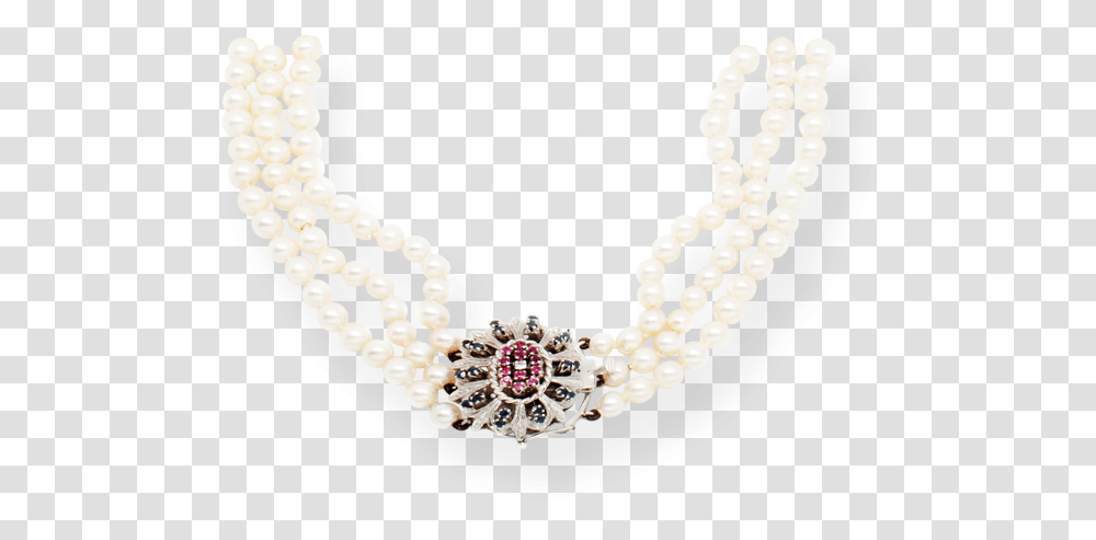 Vintage 3 Strand Pearl Necklace With Ruby Diamond Necklace, Bead Necklace, Jewelry, Ornament, Accessories Transparent Png
