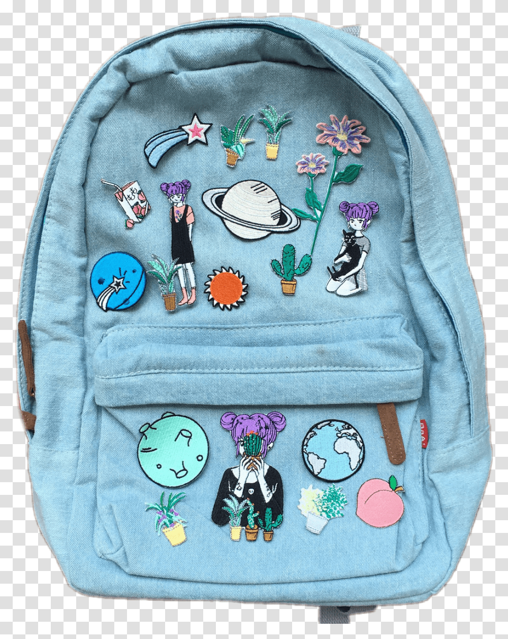 Vintage Blue Space Plants Aesthetic Moodboard Backpack Patches And Pins, Bag, Apparel, Hoodie Transparent Png