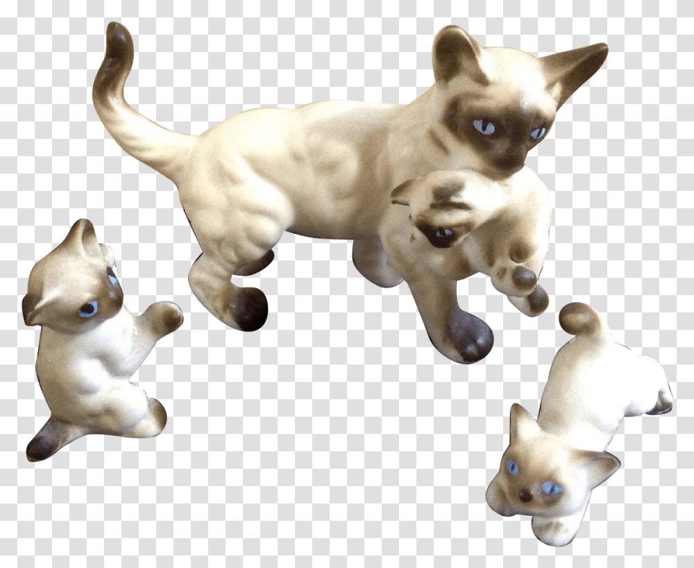 Vintage Bone China Miniatures Mother Siamese Cat And Siamese, Figurine, Mammal, Animal, Pet Transparent Png