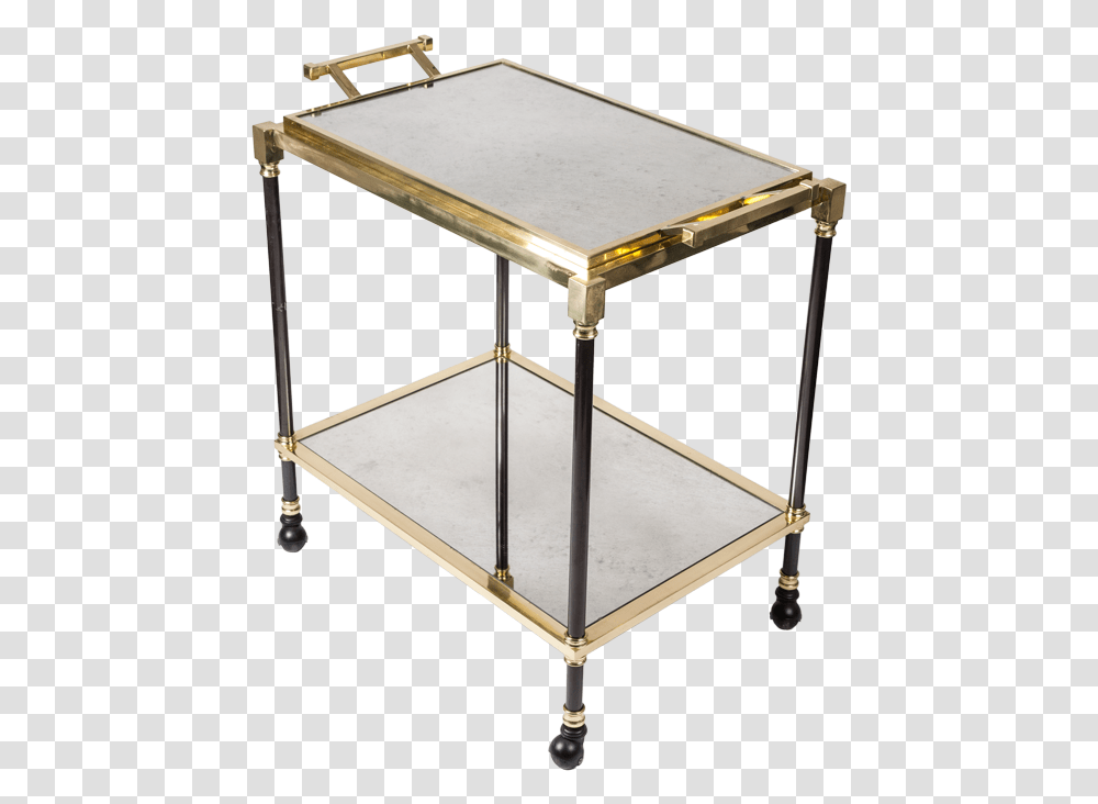 Vintage Brass Bronze Antiqued Mirror Bar Cart With End Table, Furniture, Tabletop, Coffee Table, Desk Transparent Png