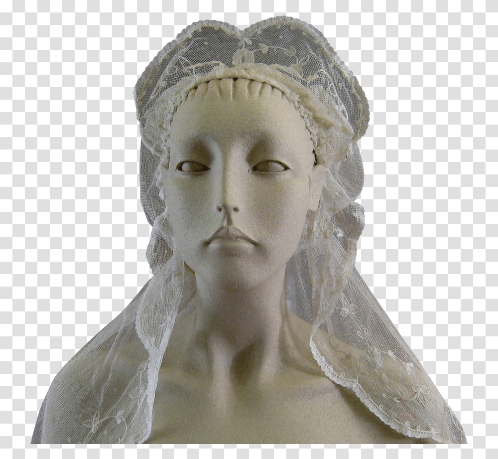 Vintage Brussels Princess Lace Wedding Veil C Bust, Figurine, Sculpture, Person Transparent Png