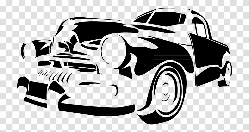 Vintage Car Stencil Illustration Classic Car Clipart Black And White, Antique Car, Vehicle, Transportation, Automobile Transparent Png