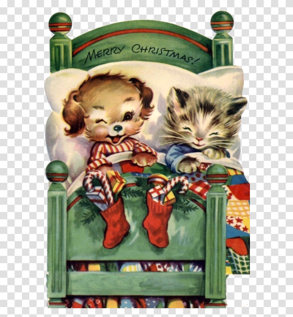 Vintage Christmas Cards Cats, Pet, Mammal, Animal, Toy Transparent Png