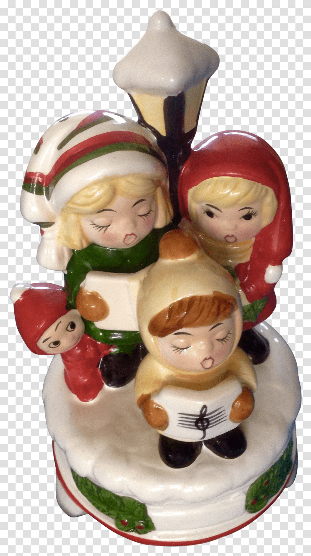 Vintage Christmas Carolers Music Box Ceramic Silent Christmas Day, Figurine, Doll, Toy, Sweets Transparent Png