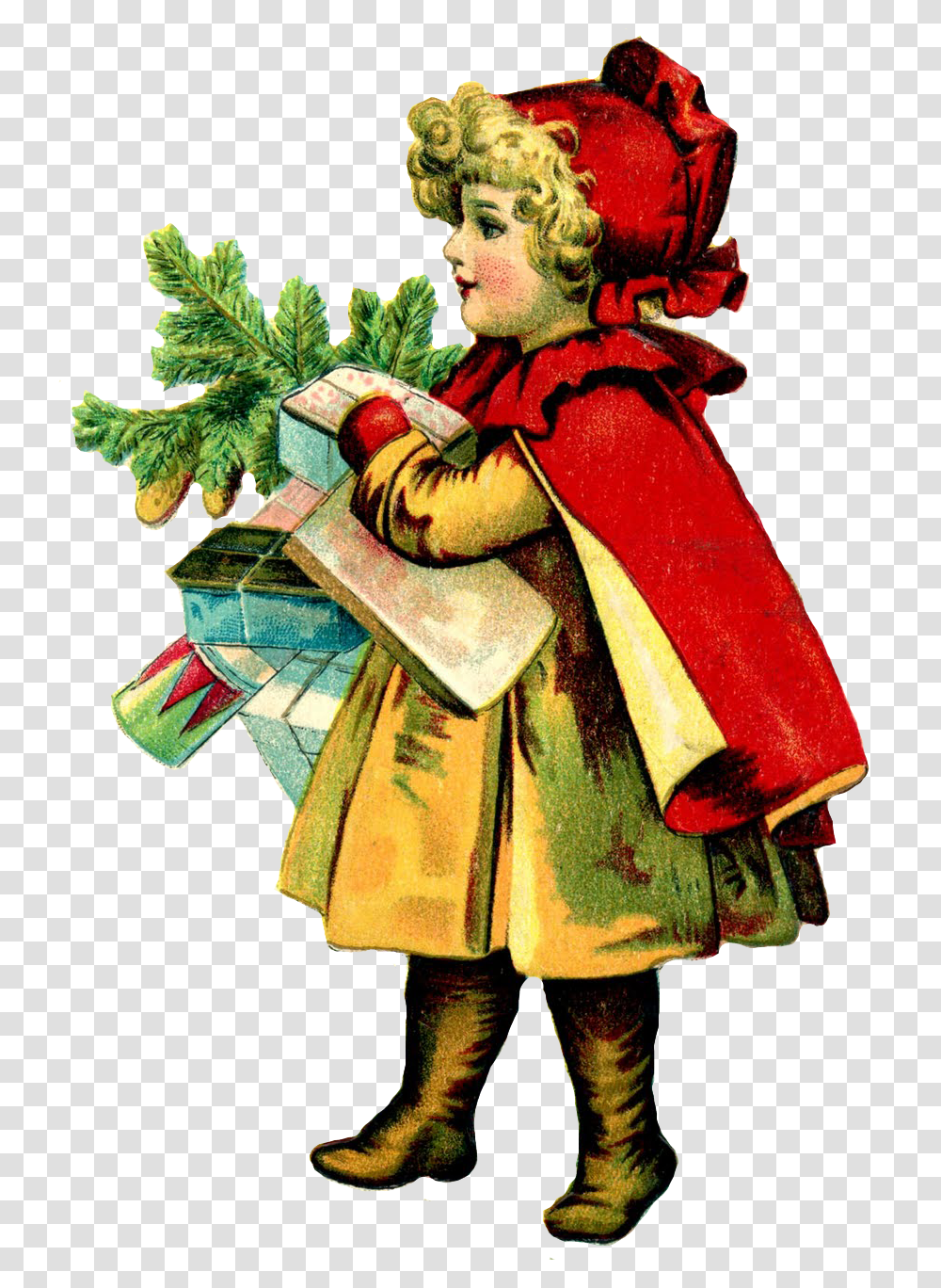 Vintage Christmas, Person, Leaf, Plant Transparent Png