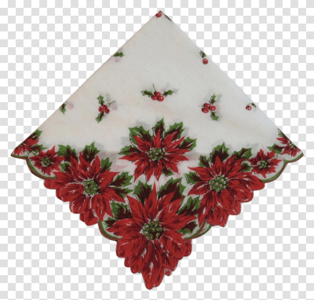 Vintage Christmas Poinsettia Hanky Decorative, Pattern, Embroidery, Floral Design, Graphics Transparent Png