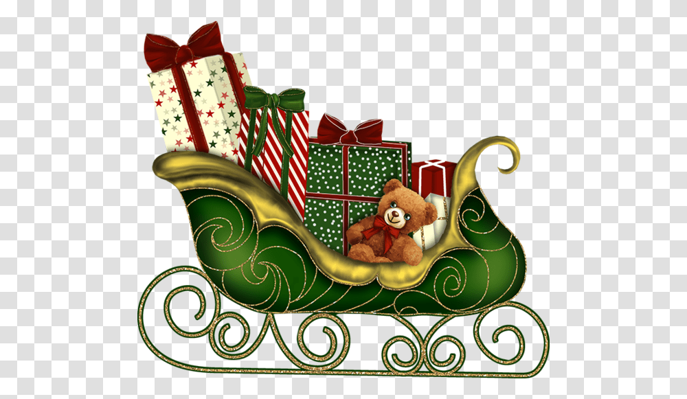 Vintage Christmas Santa Sleigh Clipart, Teddy Bear, Toy, Plush, Christmas Stocking Transparent Png