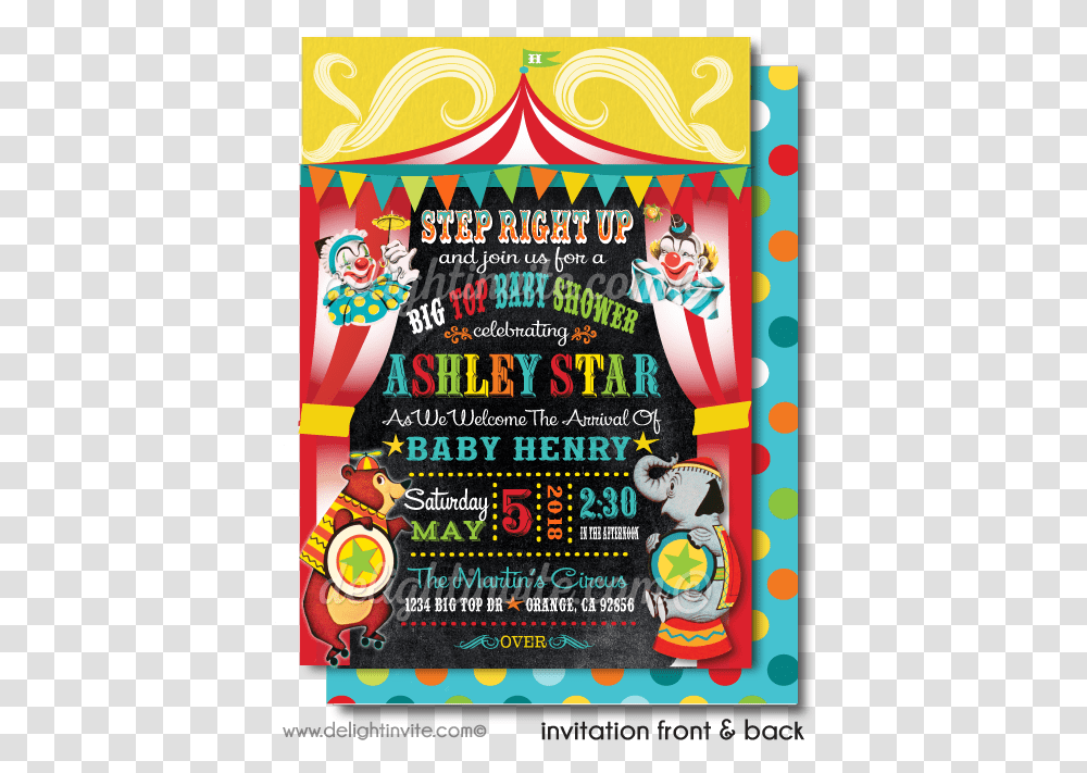 Vintage Circus Carnival Baby Shower Invites, Poster, Advertisement, Flyer, Paper Transparent Png