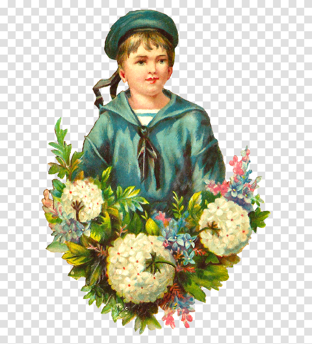 Vintage Clipart Of Boys, Plant, Person, Flower, Flower Bouquet Transparent Png