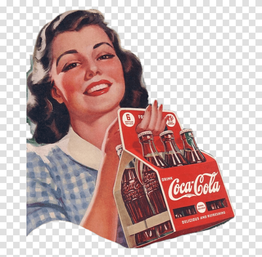 Vintage Coca Cola Advertising Feat Woman Coca Cola Ads 1940s, Person, Advertisement, Beverage, Poster Transparent Png