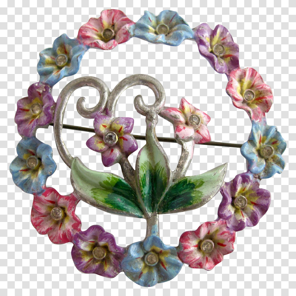 Vintage Coro Enamel Pastel Flower Circle Brooch Artificial Flower, Pattern, Plant, Blossom, Floral Design Transparent Png
