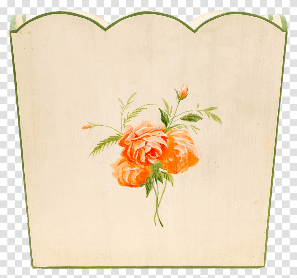 Vintage Country Style Wooden Basket With Handpainted Orange Flower And Green Borders Rose Transparent Png
