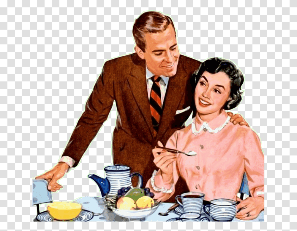 Vintage Couple, Person, Tie, Bowl, Meal Transparent Png