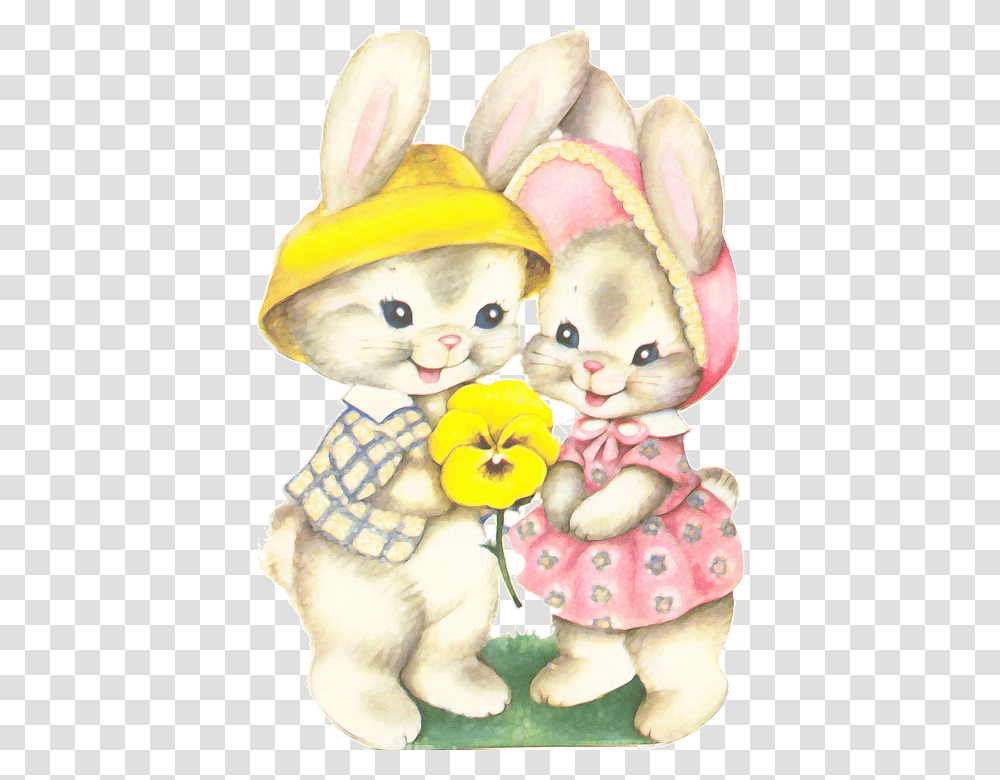 Vintage Cute Easter Bunny, Doll, Toy, Figurine, Plant Transparent Png