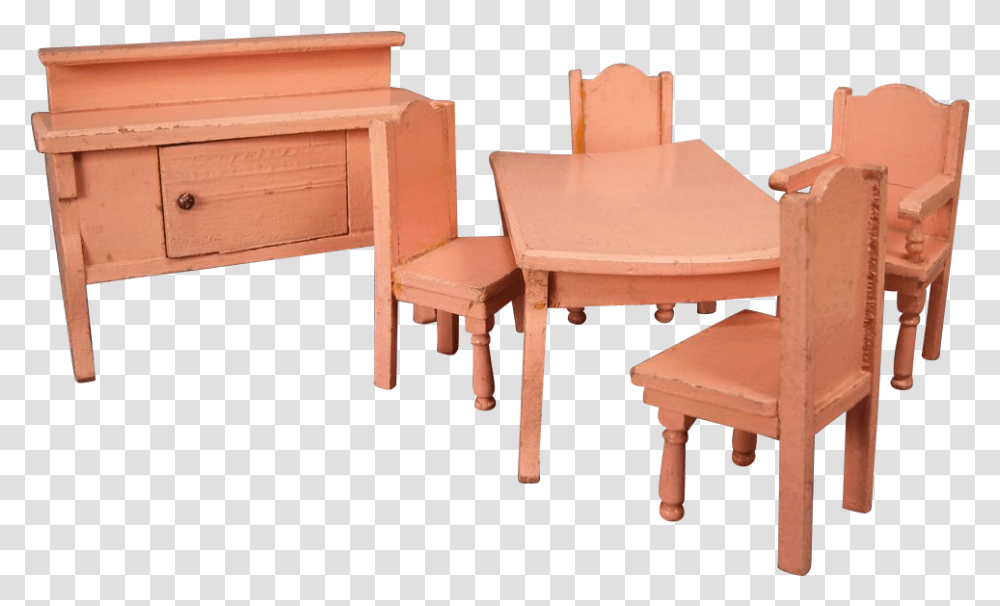 Vintage Doll House Furniture Chair, Table, Dining Table, Desk Transparent Png
