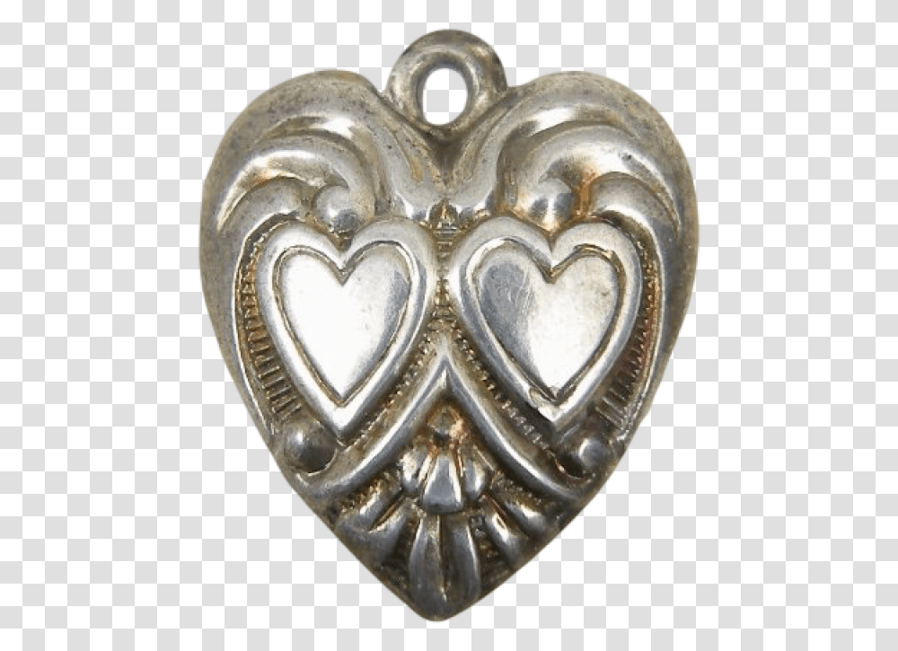 Vintage Double Hearts Sterling Silver Puffy Heart Charm, Pendant, Locket, Jewelry, Accessories Transparent Png