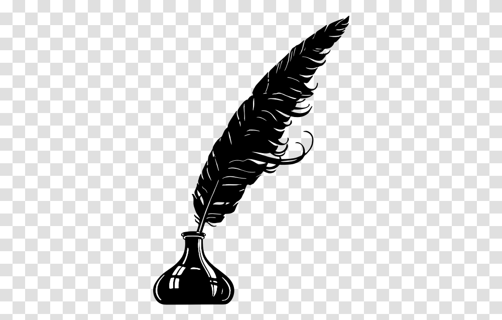 Vintage Feather Inkwell Silhouette Feather Pen Background, Beverage, Drink, Bottle, Alcohol Transparent Png