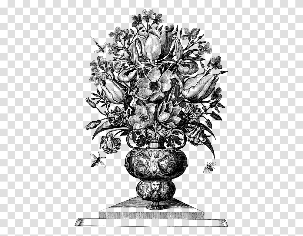 Vintage Floral Flowers Line Art Bouquet Plant Old Oak Tree Clipart, Gray, World Of Warcraft Transparent Png