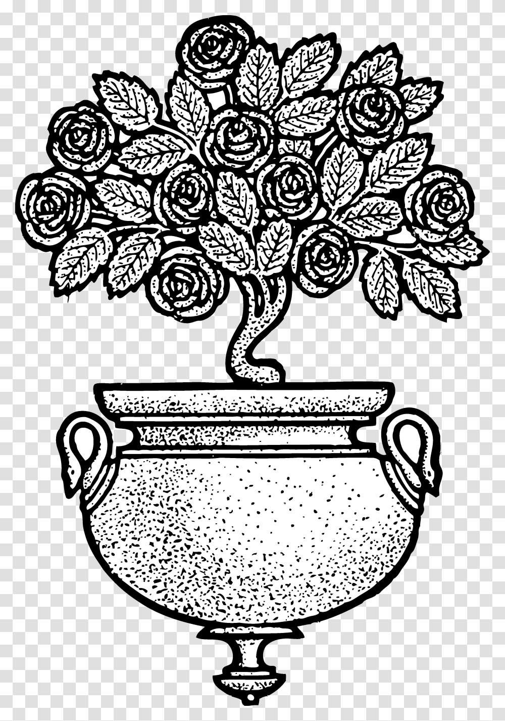 Vintage Flower Clipart Black And White Design Flower Pot Drawing, Potted Plant, Vase, Jar, Pottery Transparent Png