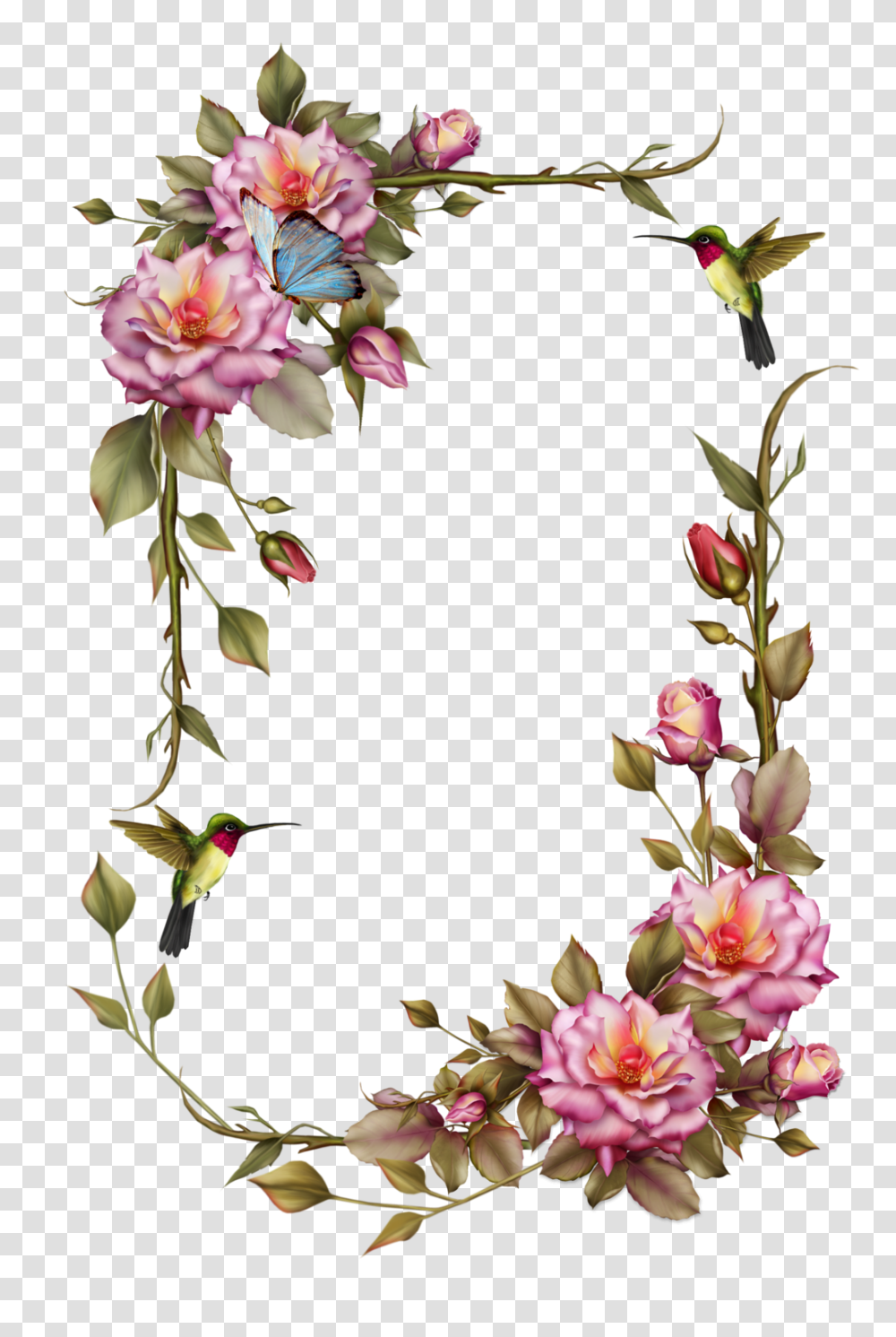 Vintage Flower Design Border, Plant, Blossom, Flower Arrangement, Bird Transparent Png