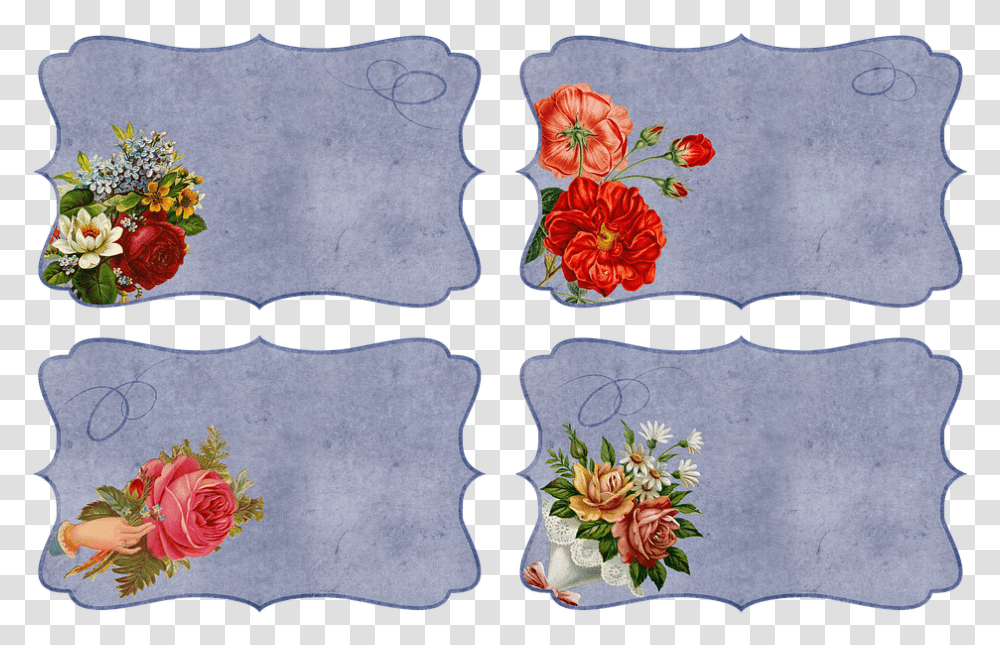 Vintage Flowers Labels Paper Bouquet Roses Garden Roses, Pattern, Embroidery, Applique, Floral Design Transparent Png