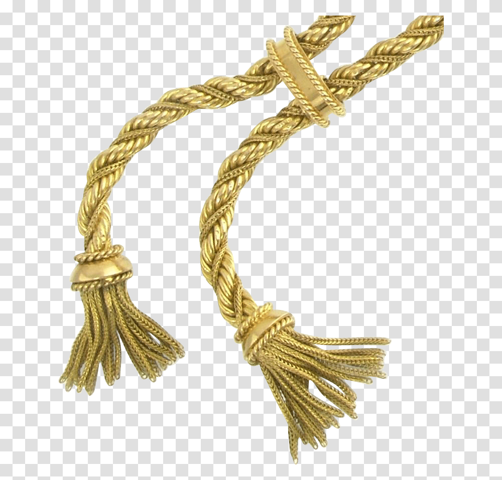 Vintage French 18k Gold Twisted Rope Chain Double Tassel Rope Chain, Knot Transparent Png