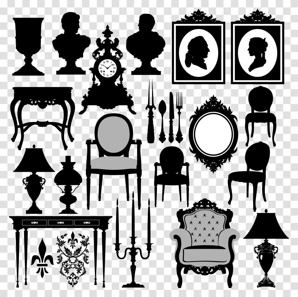 Vintage Furniture Silhouette, Chair, Stencil, Person Transparent Png