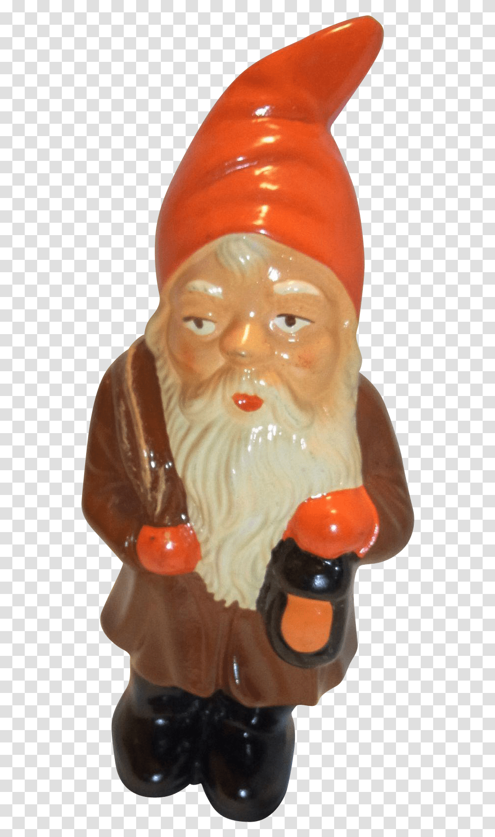 Vintage German Art Pottery Yard Gnome With Lantern Santa Claus, Figurine, Sweets, Food, Confectionery Transparent Png