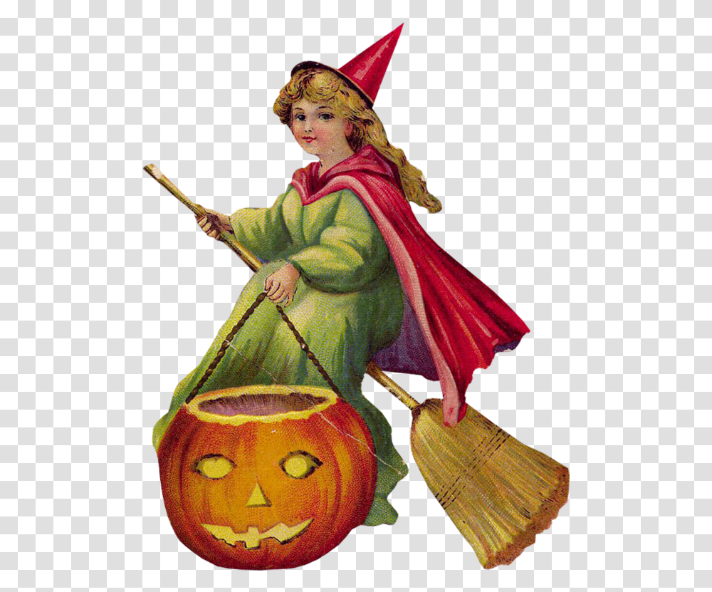 Vintage Girl Witch With Big Jack O Lantern For Halloween Illustration, Plant, Pumpkin, Vegetable, Food Transparent Png