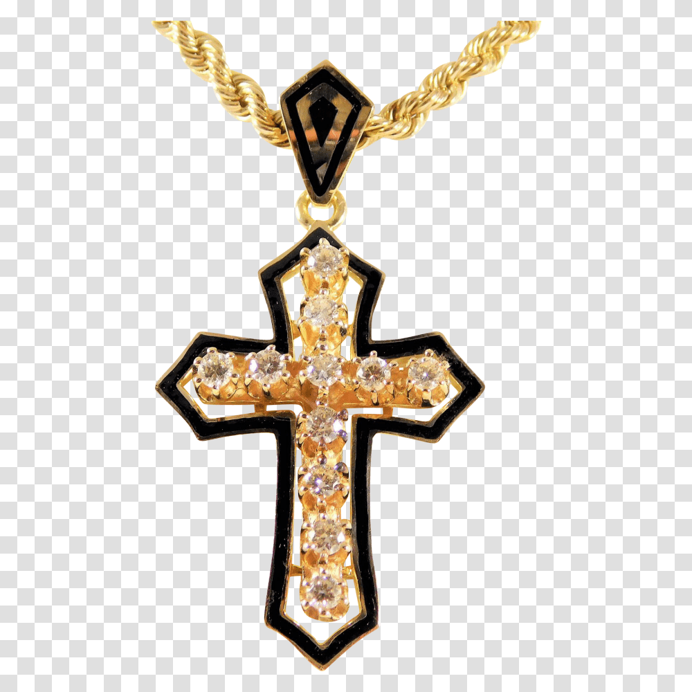 Vintage Gold Black Enamel And Diamond Gothic Cross Pendant, Crucifix Transparent Png
