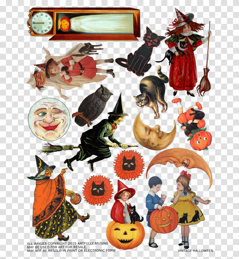 Vintage Halloween Clipart Free, Person, Clock Tower, Wristwatch, Bird Transparent Png
