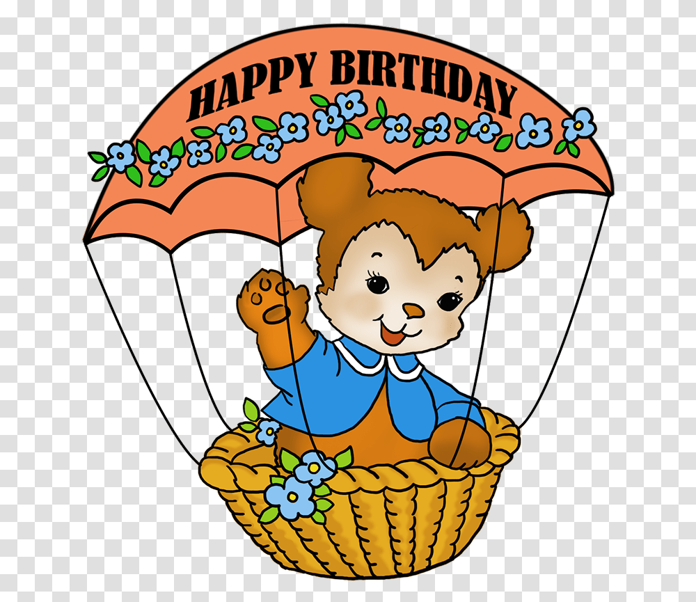 Vintage Happy Birthday Greeting, Basket, Canopy, Umbrella, Parachute Transparent Png