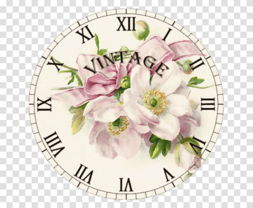 Vintage Illustrations Of Flowers, Clock, Analog Clock, Birthday Cake Transparent Png